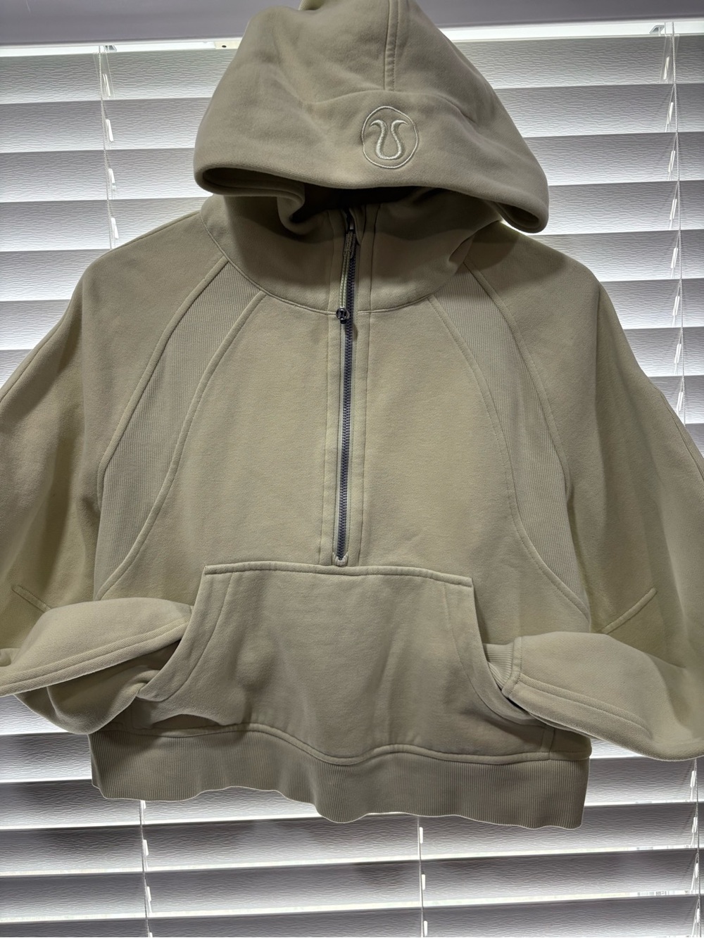 Men's Hooded Half-Zip Sweater in Light Beige